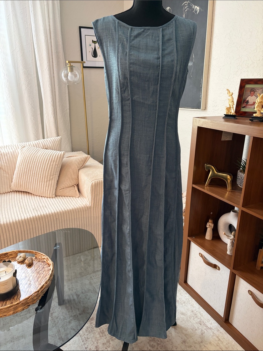 SHEIN Maxi Dress sleeveless in slate blue with zip back and fit and flare style
